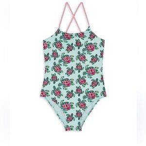 Vilebrequin Provincial Turtle Print One Piece Swim Suit Size 14 Mint Green